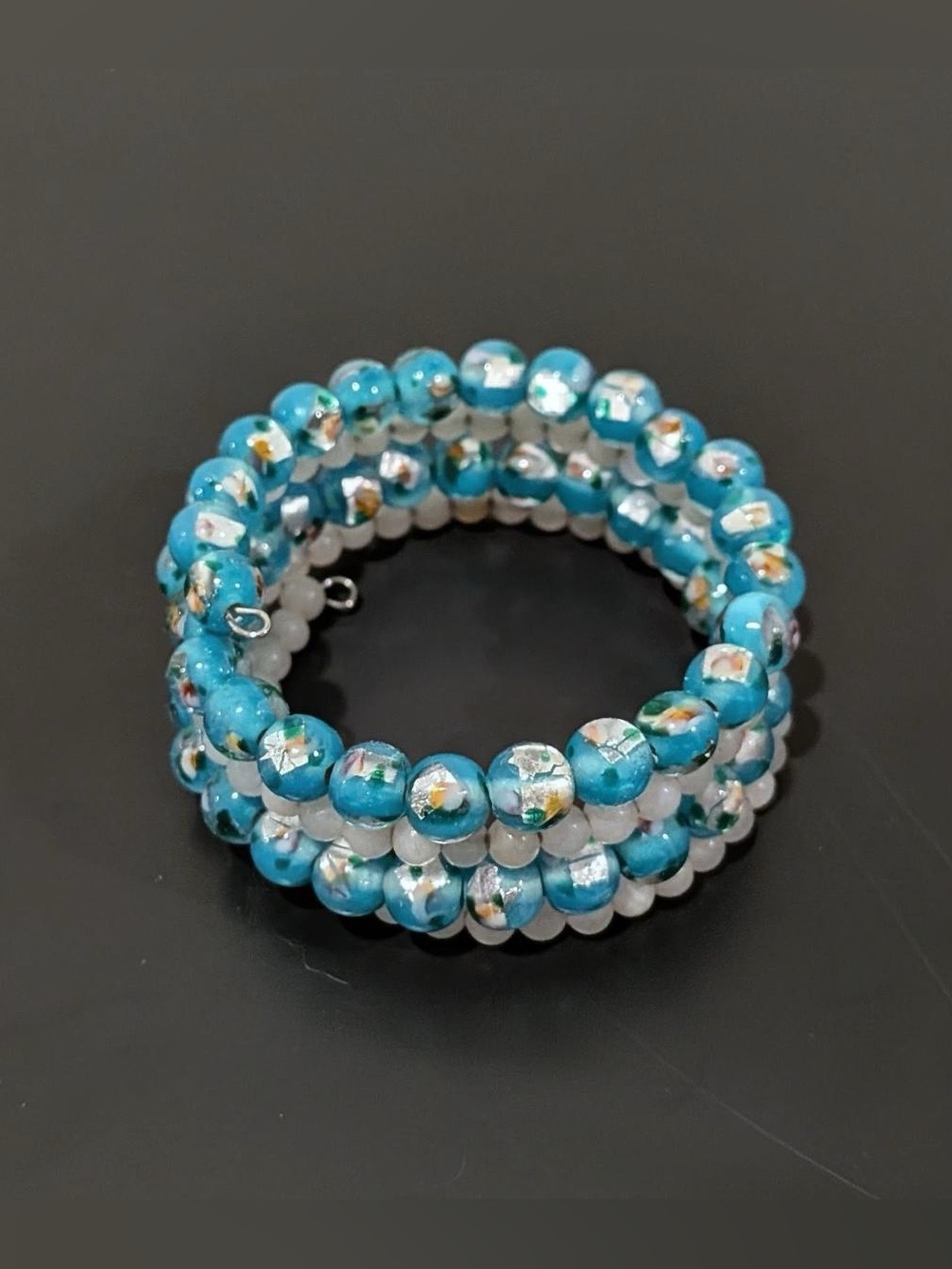 Turquoise Beaded Coil Bracelet with Gloss Accent - Women Jewelry
